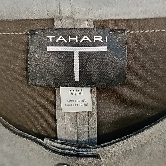 EUC Tahari grey faux leather coat sz M - Picture 4 of 11